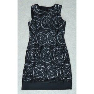 White House Black Market Shift Dress Black Crochet Midi Lined Women's Size 6